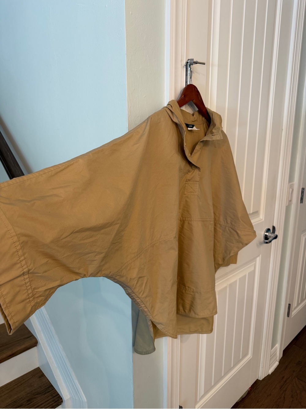 J.Crew Hooded Rain Poncho Cape Khaki Tan Lightweight Utility Jacket Size Small - Picture 2 of 4